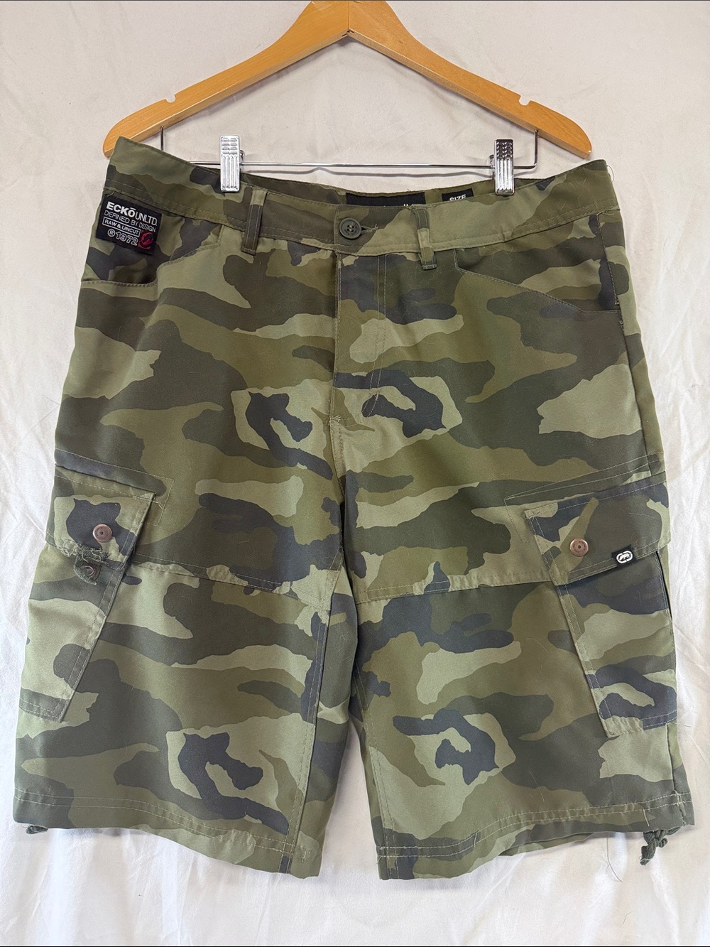 Ecko Unlimited Olive & Dark Green Camo Cargo Shorts for Men